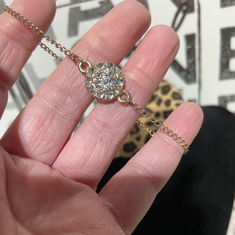Gold Tone Dainty Pave Rhinestone Disc Bracelet